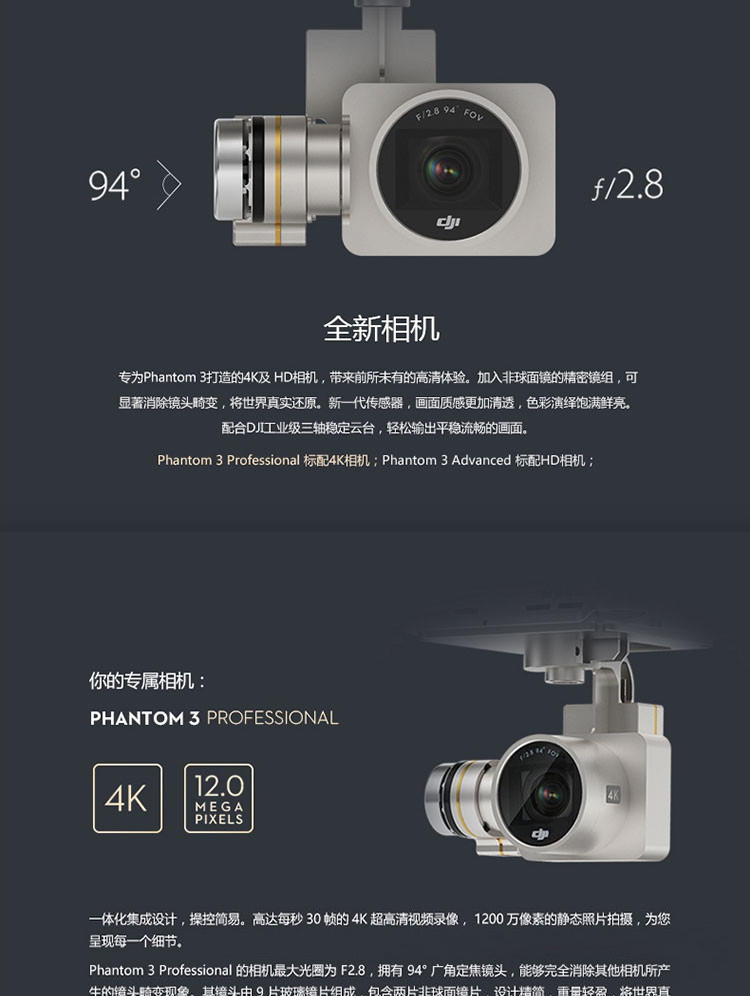 大疆精灵3 Phantom 3 Professional + 额外电池 专业高清四轴航拍飞行器