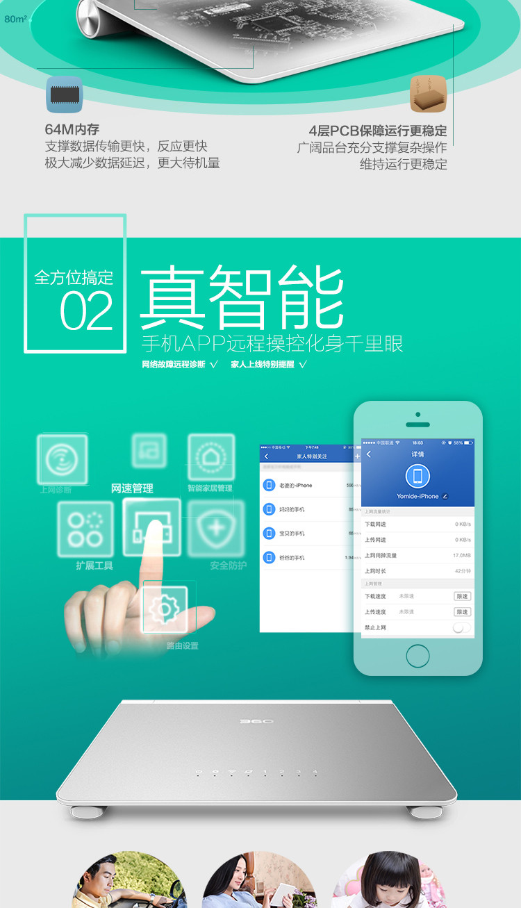 360安全路由P1 3mm纤薄设计 大户型智能无线路由器
