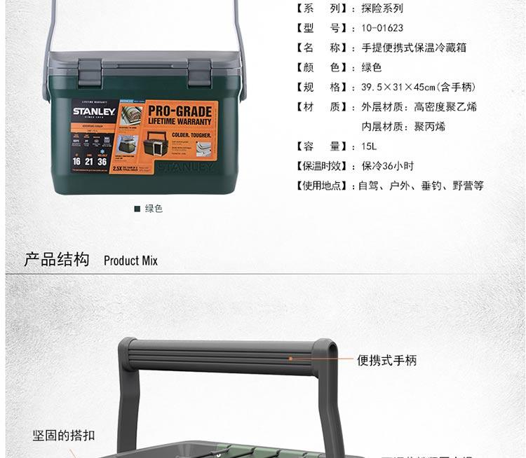 Stanley户外保温箱冷藏箱超大15L车载自驾小冰箱外卖便携钓鱼箱