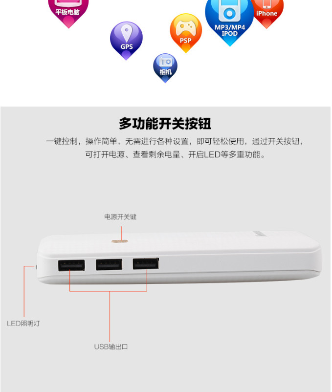 纽曼（Newsmy） RJ100 10000毫安三USB口移动电源充电宝