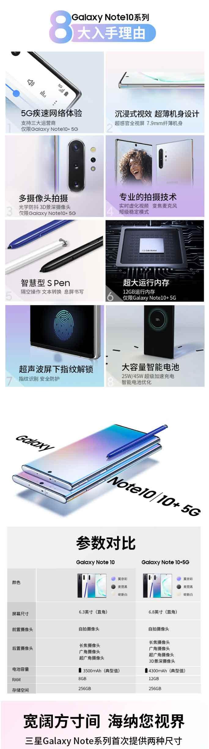 三星 Galaxy Note10+ 5G手机 骁龙855 智能S Pen 12GB+256GB