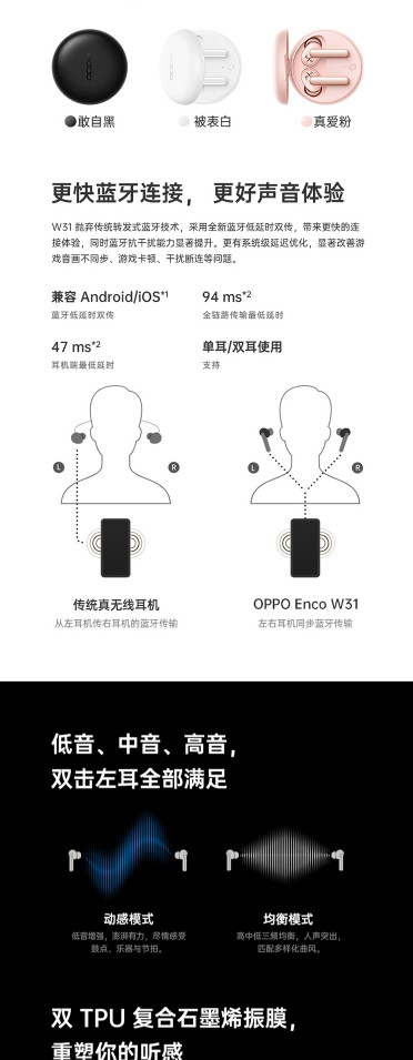 OPPO Enco W31 真无线蓝牙耳机 