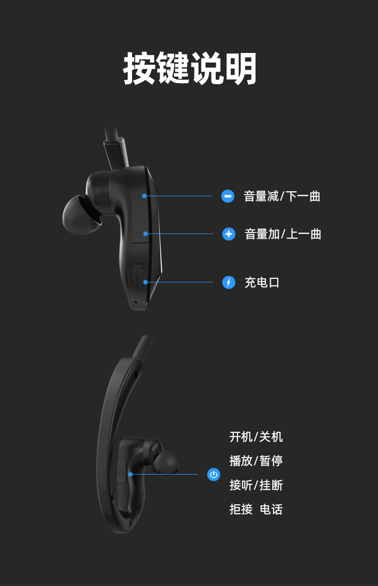 纽曼 无线运动蓝牙耳机 入耳颈挂式