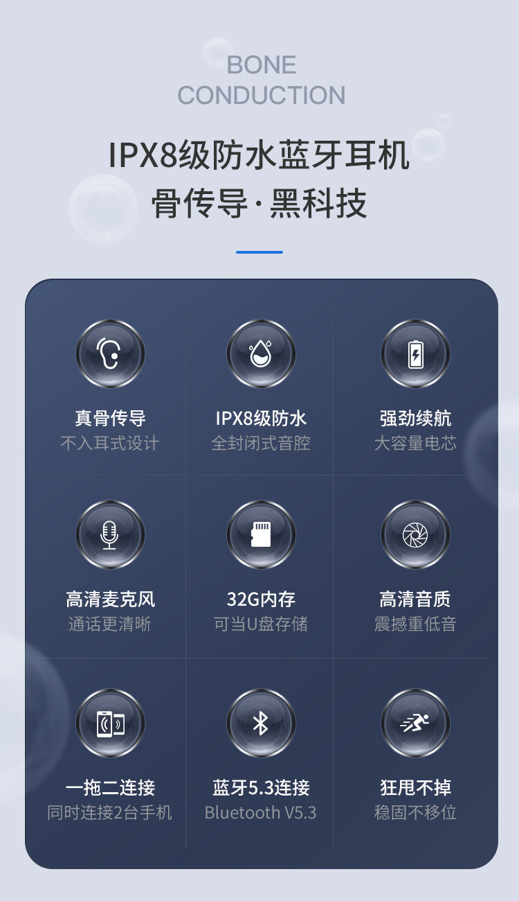 纽曼 骨传导蓝牙耳机32G内存音乐无线跑步