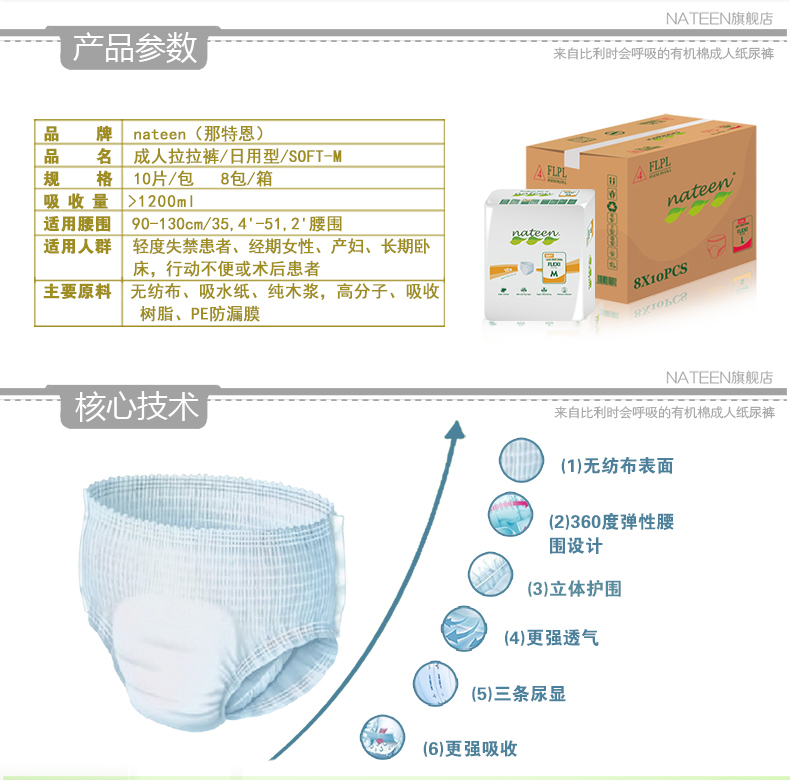 那特恩成人拉拉裤 soft基础日用型（M码 80片/箱）老人尿不湿 男女通用