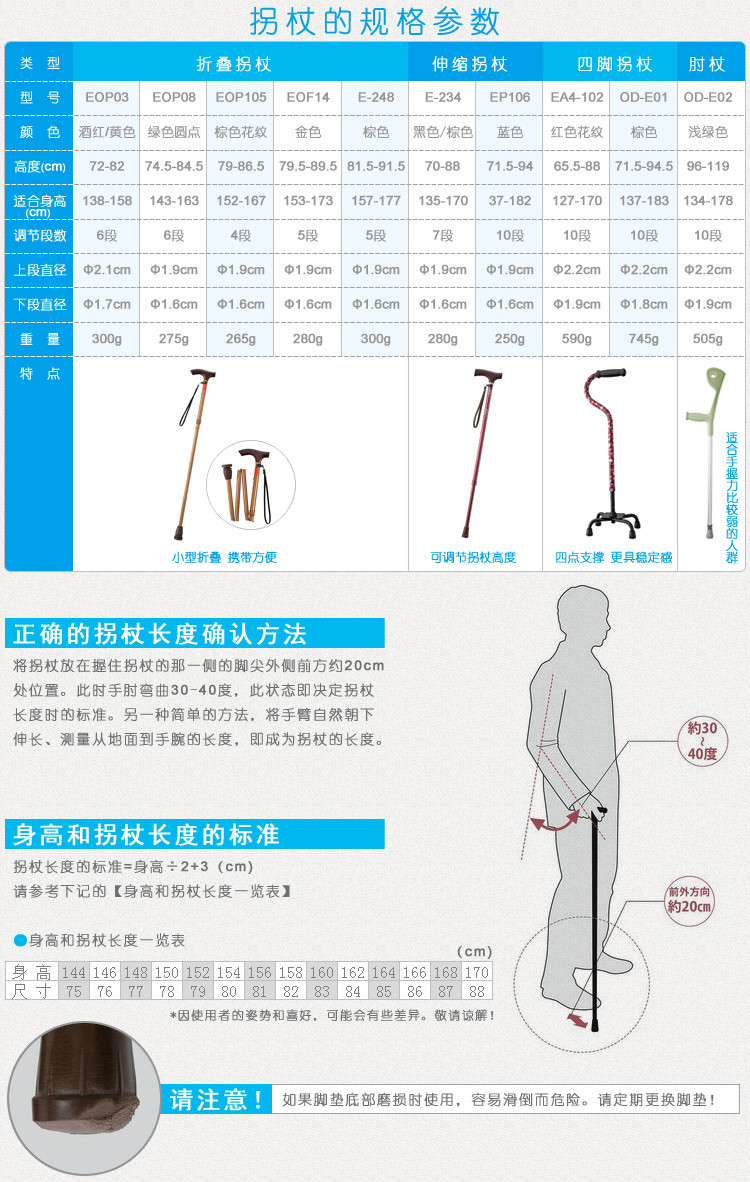 特高步进口铝合金老人拐杖轻便手杖 防滑拐棍折叠助行器EOP-105