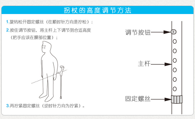 特高步 进口拐杖铝合金老人登山手杖 防滑四脚拐棍折叠伸缩助行器 OD-E02肘拐