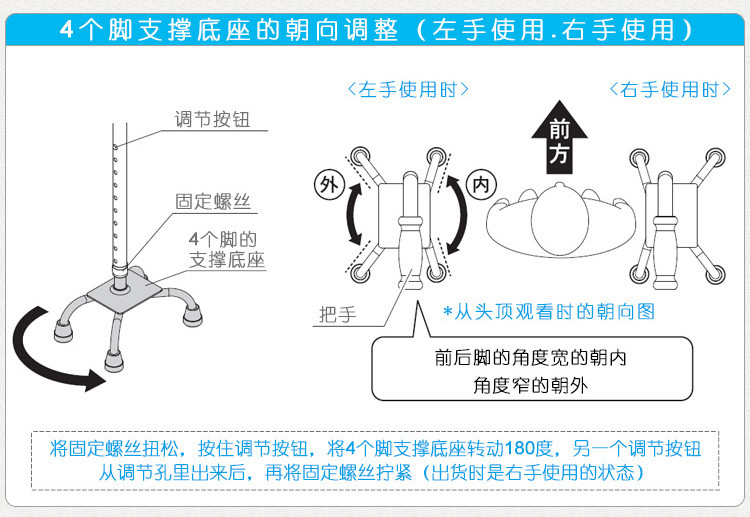 特高步进口拐杖铝合金老人登山手杖 防滑四脚拐棍折叠伸缩助行器 OD-E01四脚拐