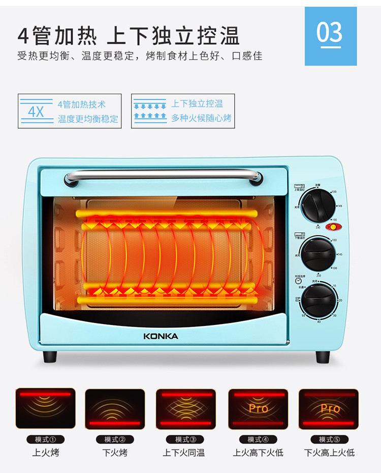 康佳/KONKA 电烤箱 家用多功能独立控温烘焙蛋糕20L烤箱 KAO-2080（配烘焙礼包）