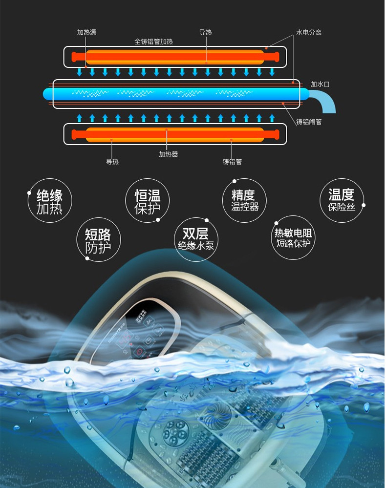 港德 全自动加热足浴盆电动洗脚盆电动按摩深桶熏蒸泡器RD-863