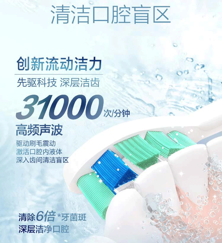 PHILIPS/飞利浦 电动牙刷 净齿呵护型 成人声波震动牙刷力度感应 HX6803