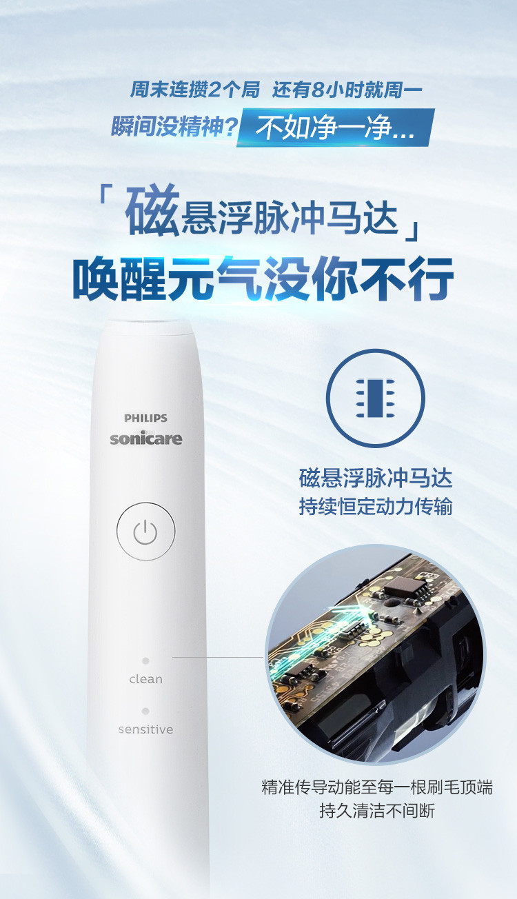 PHILIPS/飞利浦 电动牙刷成人声波震动牙刷 净力刷 2种模式 温和清洁HX2431