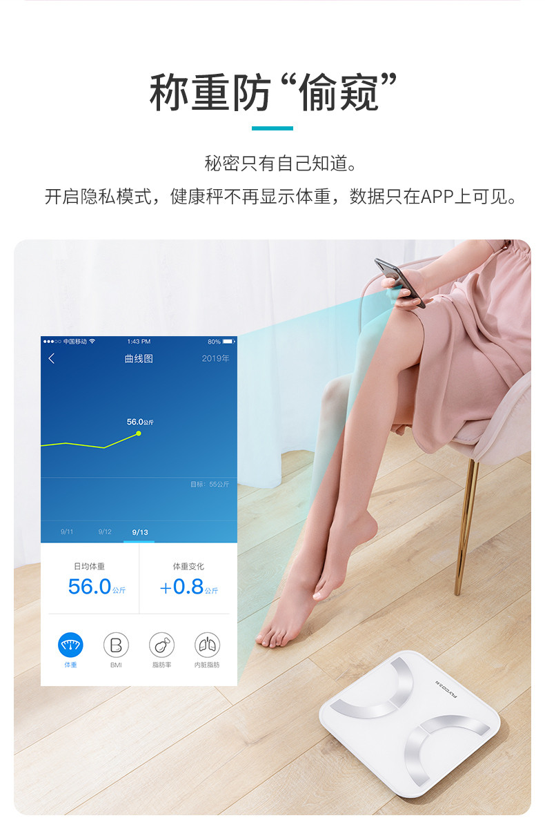 飞科/FLYCO 智能体脂秤 电子秤称重人体精准健康秤 FH7012
