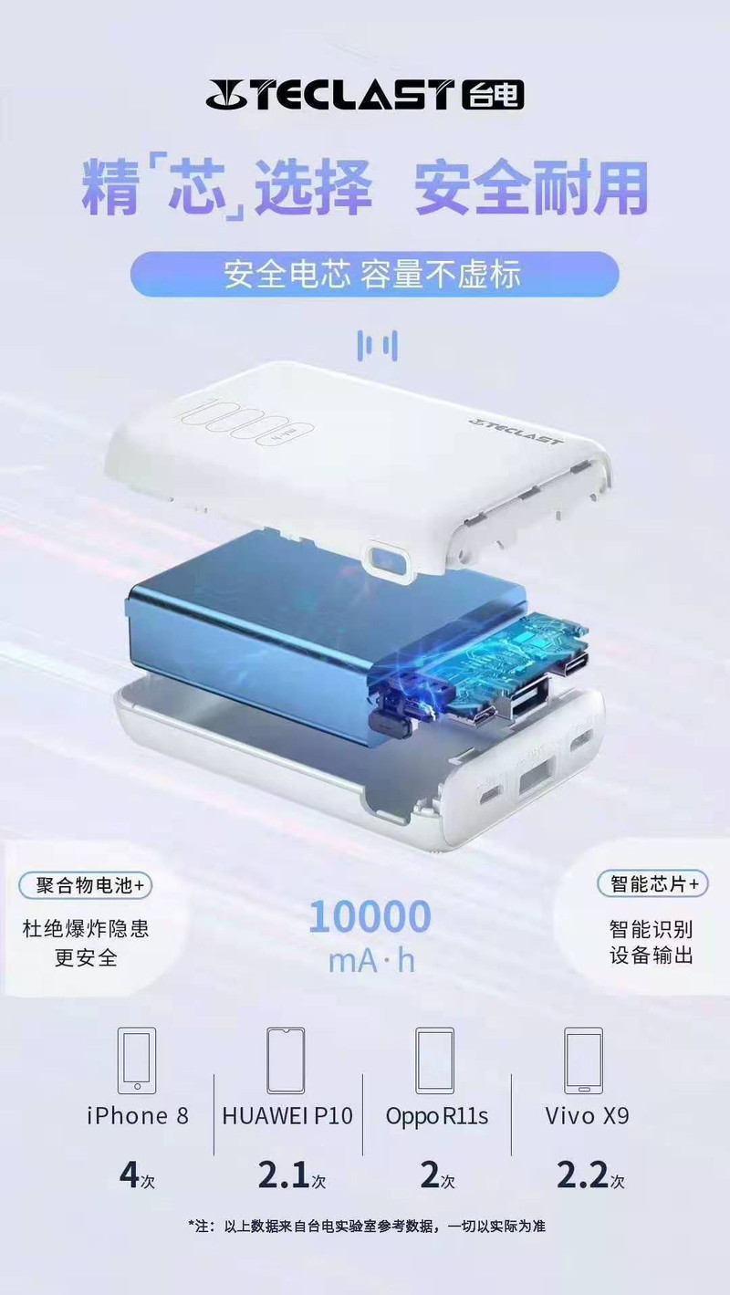 台电 充电宝超薄小巧便携迷你10000毫安 T100H mini