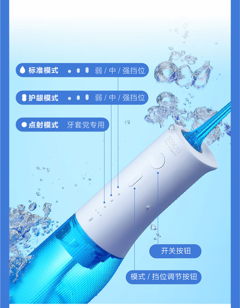 素士 冲牙器水牙线口腔清洁 全身水洗便携 W3pro蓝（内含4个喷嘴及收纳盒）