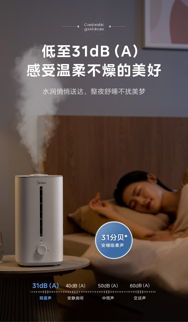 美的/MIDEA 加湿器卧室办公桌面智能低噪净化一体机上加水升级款3G40S