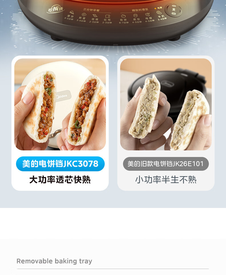 美的/MIDEA 电饼铛家庭用双面加热上下盘可拆洗煎饼铛JKC3078