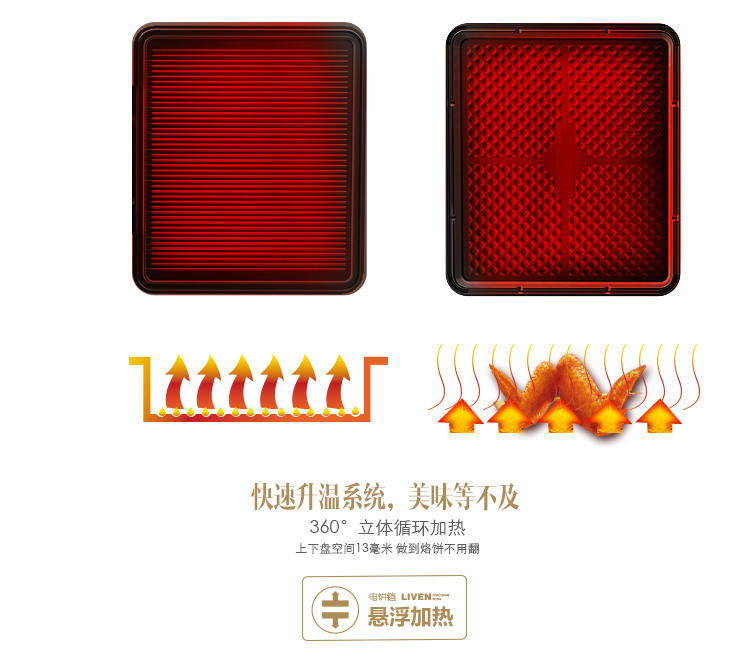 利仁LR-FD432C电饼铛 智能家用煎烤机蛋糕机方形大烤盘 正品包邮