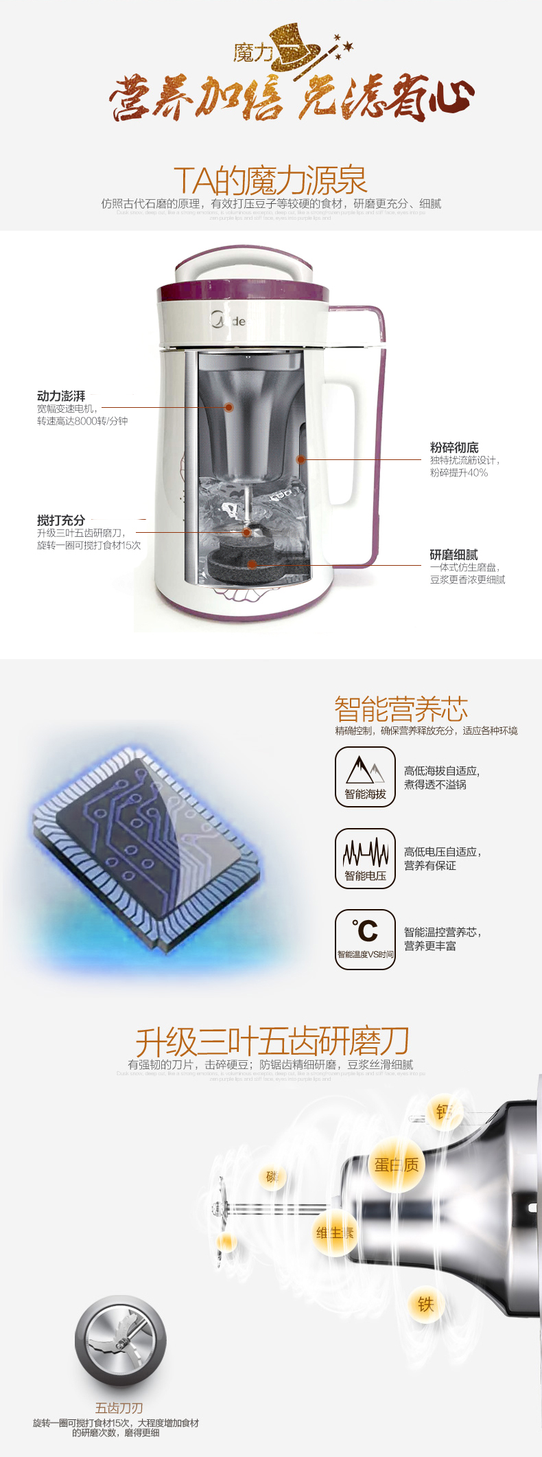Midea/美的 HC13N11 全自动多功能不锈钢生磨豆浆机