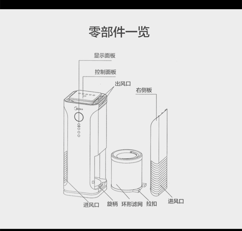 美的/MIDEA  空气净化器KJ400G-E31除甲醛PM2.5负离子立体