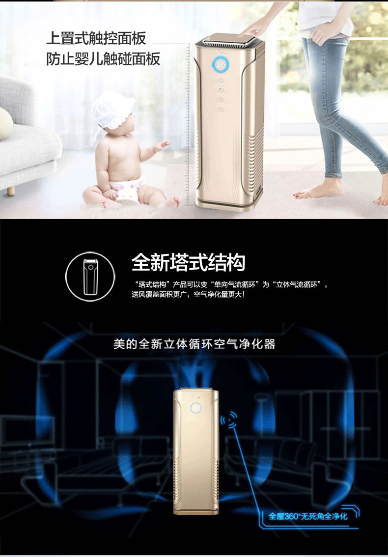 美的/MIDEA  空气净化器KJ400G-E31除甲醛PM2.5负离子立体