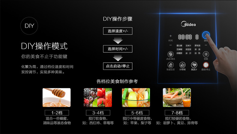 Midea美的 MJ-BL1206A破壁机加热家用全自动多功能料理机 破壁机