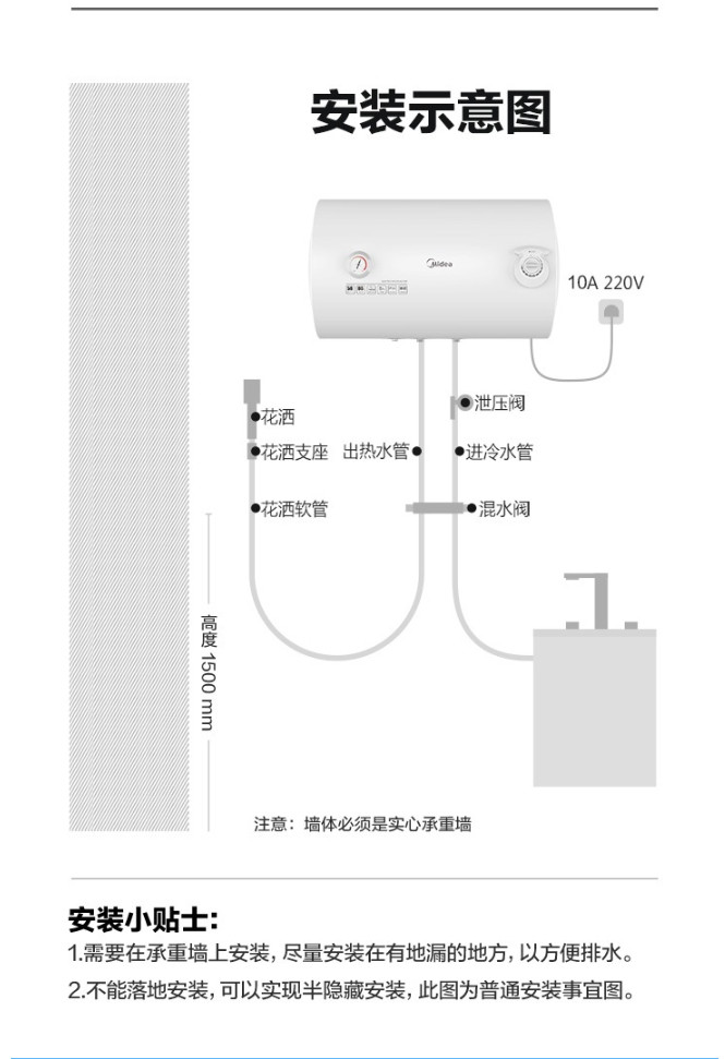 美的 速热电热水器 40升容量  F40-15GA1(H)