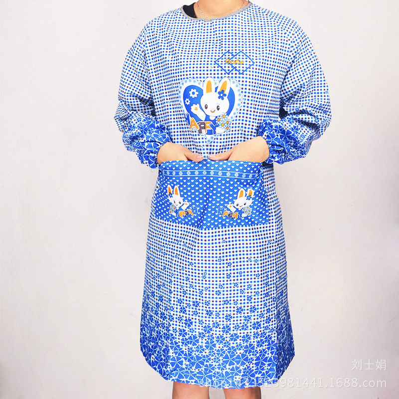 【浙江百货】韩式长款围裙 成人卡通可爱工作服 长袖罩衣工作厨房围裙颜色随机