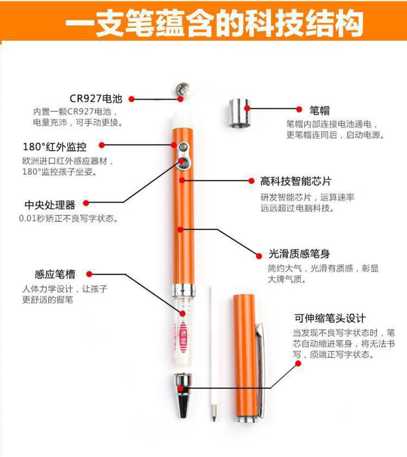 【浙江百货】尚珑高智能防近视笔 练字神器发光回缩智能笔SL【厂家活动价】