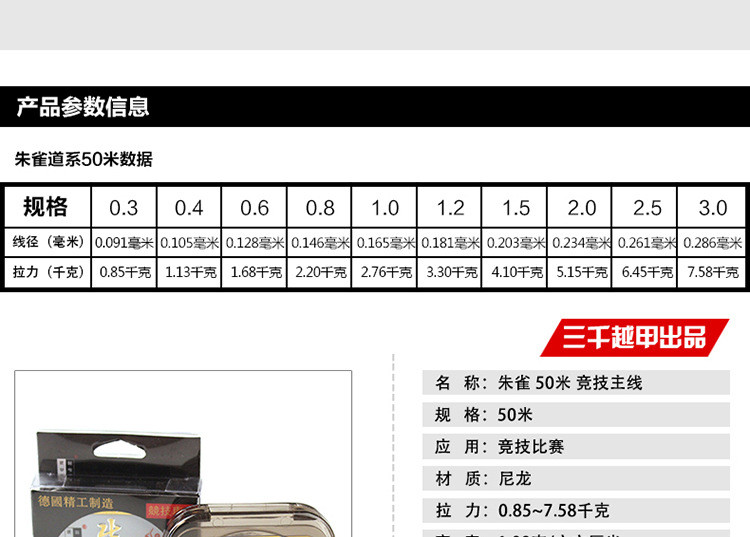 【浙江百货】朱雀鱼线 主线 子线 钓鱼鲫鱼鲤鱼丝强竞技钓具