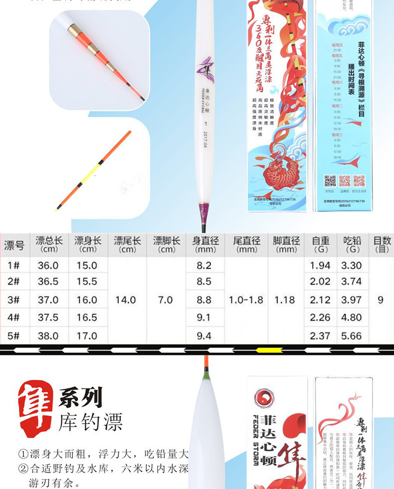 【浙江百货】三千越甲浮漂菲达心顿竞技鱼漂纳米浮漂加粗尾灵敏醒目套装鲫鱼漂