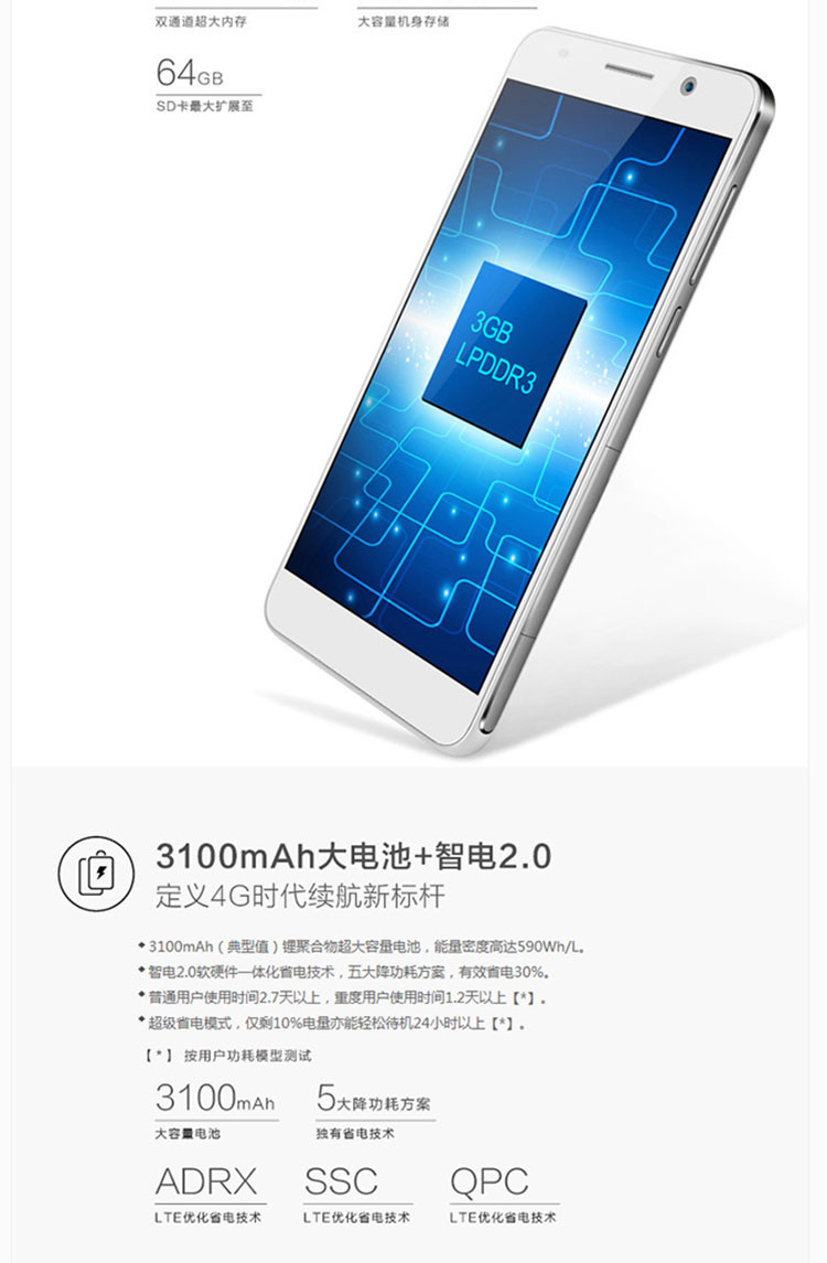 华为 荣耀6 双卡双待双通 联通4G智能手机 TD-LTE/WCDMA/GSM（32GB存储）（黑色