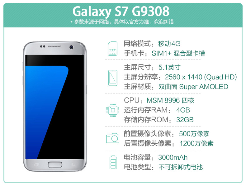 三星 Galaxy S7（G9308）32G版4G手机 双卡双待 骁龙820手机