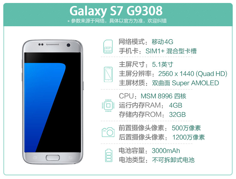 三星 Galaxy S7（G9308）32G版 4G手机 双卡双待 骁龙820手机