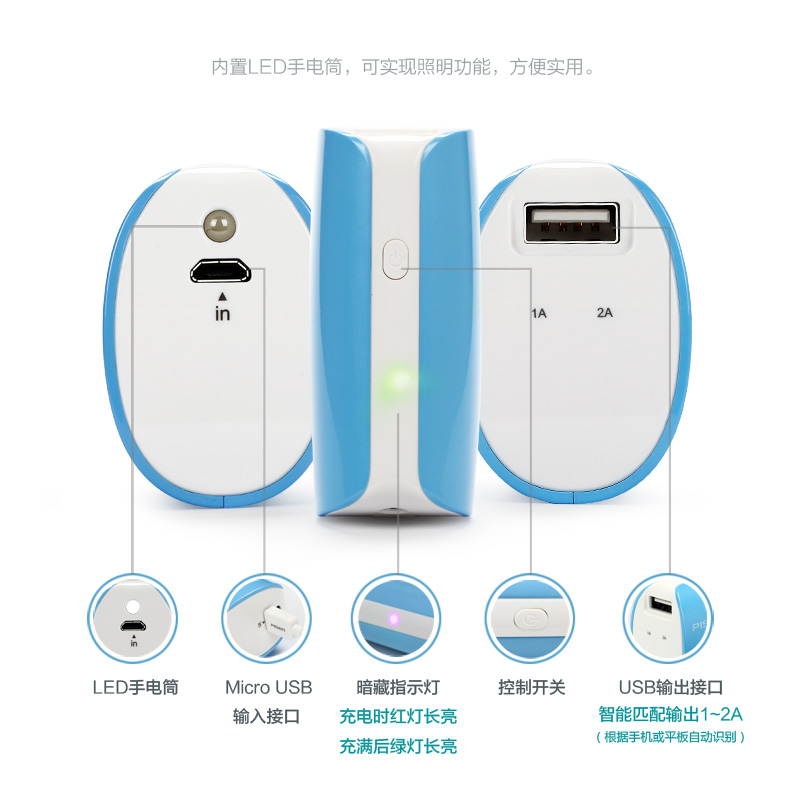 品胜 移动电源  彩豆二代5000mAh(蓝绿色)