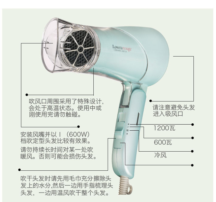  Lowra rouge罗拉 远红外线无辐射电吹风（糖果绿）