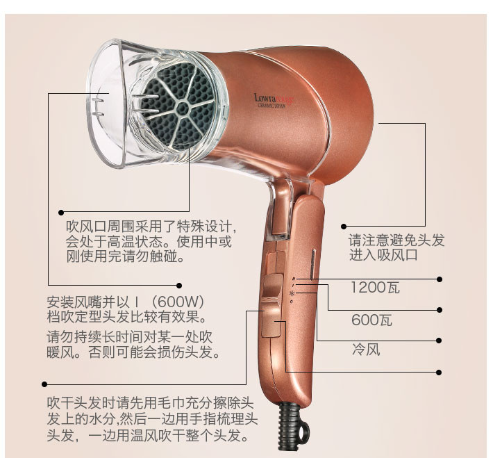  Lowra rouge罗拉 远红外线无辐射电吹风（香槟金）