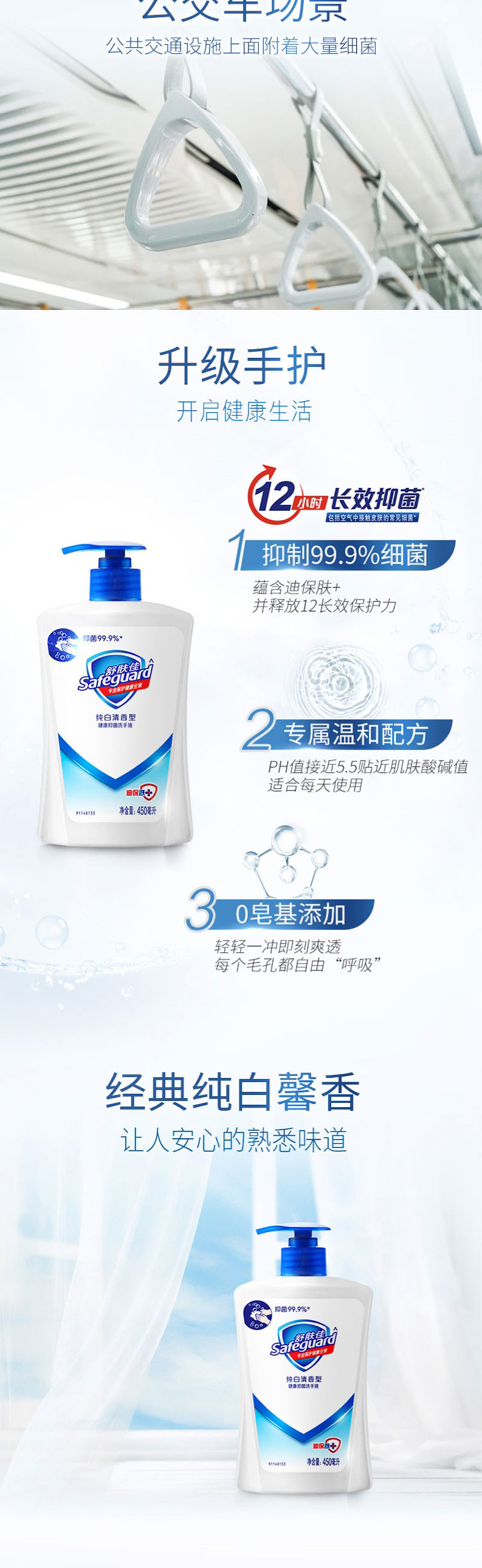 舒肤佳/Safeguard 洗手液健康抑菌纯白清香型450ml 82293653