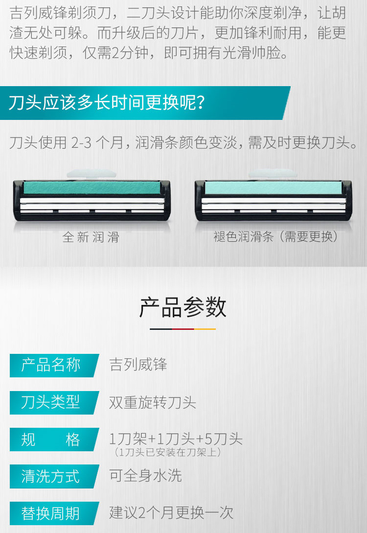 吉列 剃须刀刮胡刀手动吉利旋转双层威锋1刀架6刀头