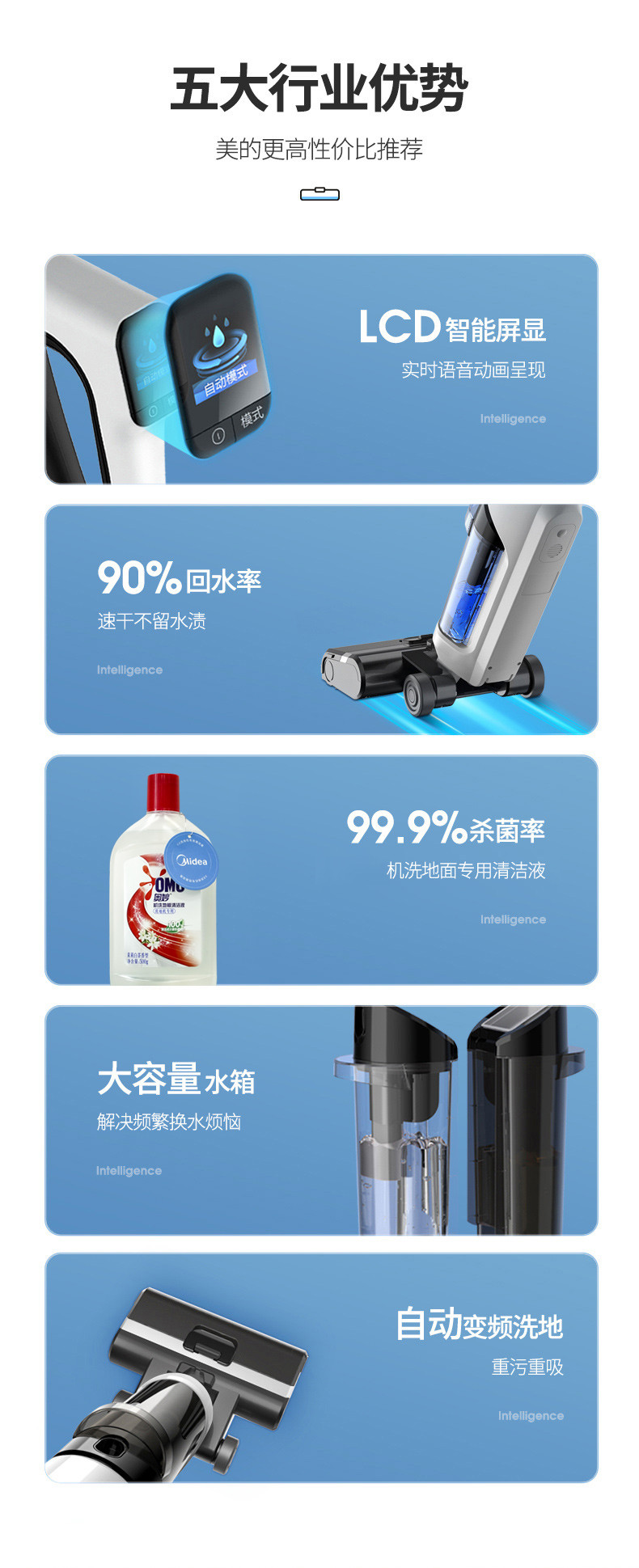 美的/MIDEA  洗地机无线智能除菌吸尘器家用吸拖洗一体机 X8