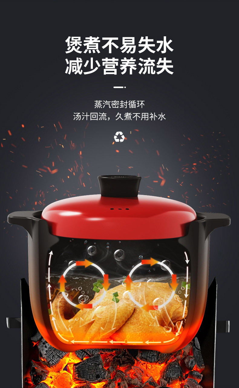 炊大皇/COOKER KING 美味煲砂锅陶瓷煲汤锅3.5L加深养生锅炖汤煎药煮粥明火使用