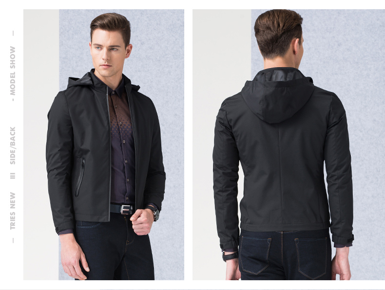 【商场同款】TRiES/才子男装秋冬新款男士青年黑色夹克外套