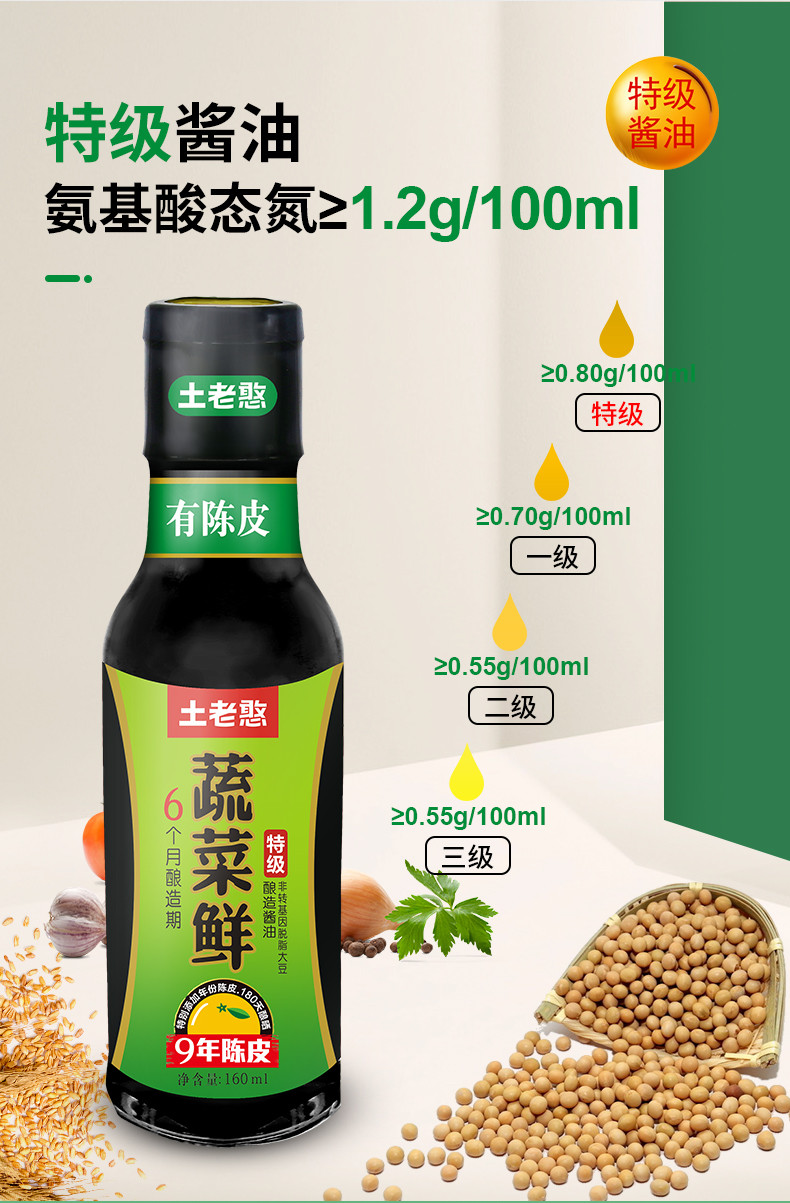 【土老憨】蔬菜鲜生抽160ml+红烧肉老抽160ml+桔子醋160ml