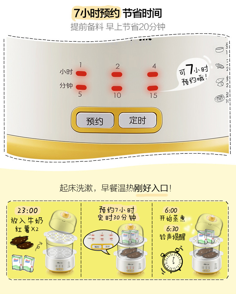 Bear/小熊 ZDQ-C14E1煮蛋器双层预约定时家用多功能鸡蛋羹蒸蛋器