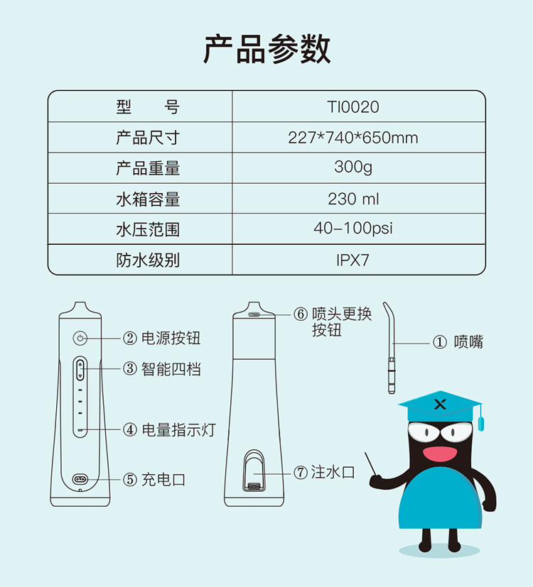 安卫小蛮腰SE（xwaves）电动冲牙器正畸水牙线口腔牙结石冲牙洗牙器便携式 【白色】升级便携款