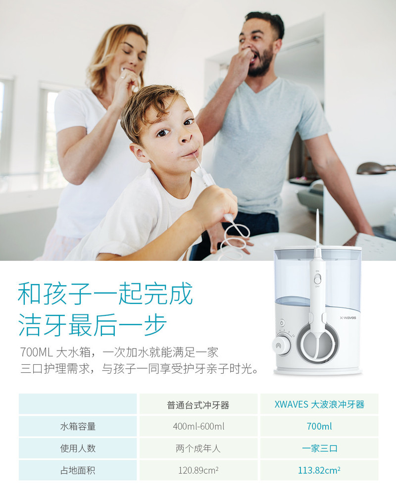 安卫大波浪（xwaves）水牙线/洗牙器/洁牙器/冲牙器 家用台式电动冲牙器 非电动牙刷 白色 白色