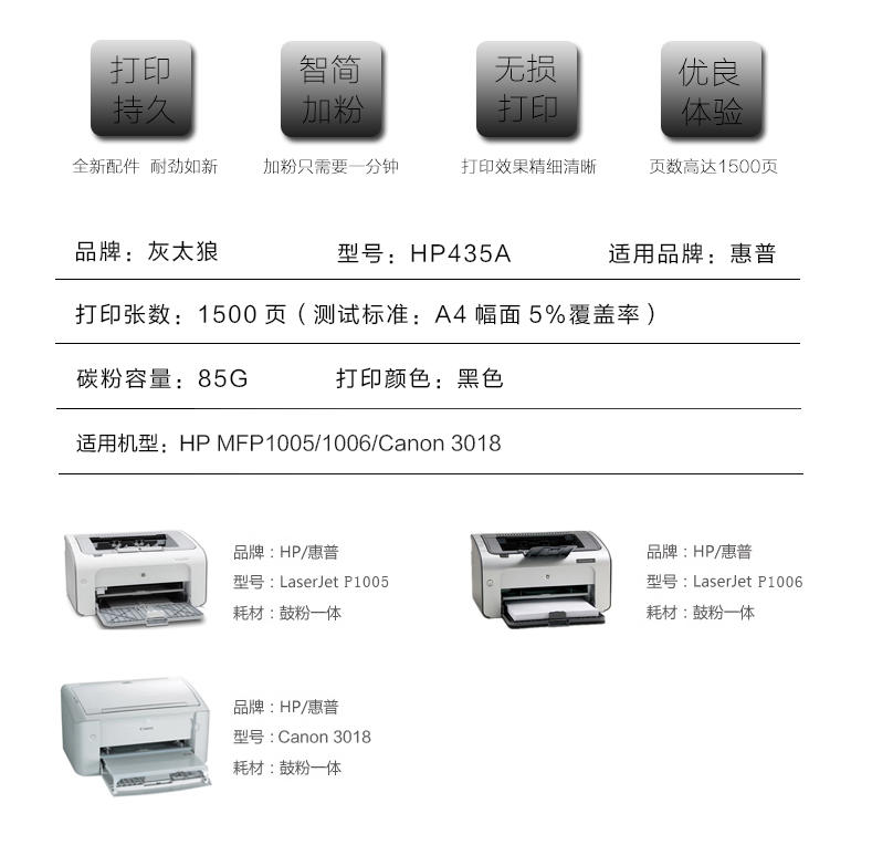 灰太狼 惠普HP435A激光打印机硒鼓CB435A惠普P1005 100635A