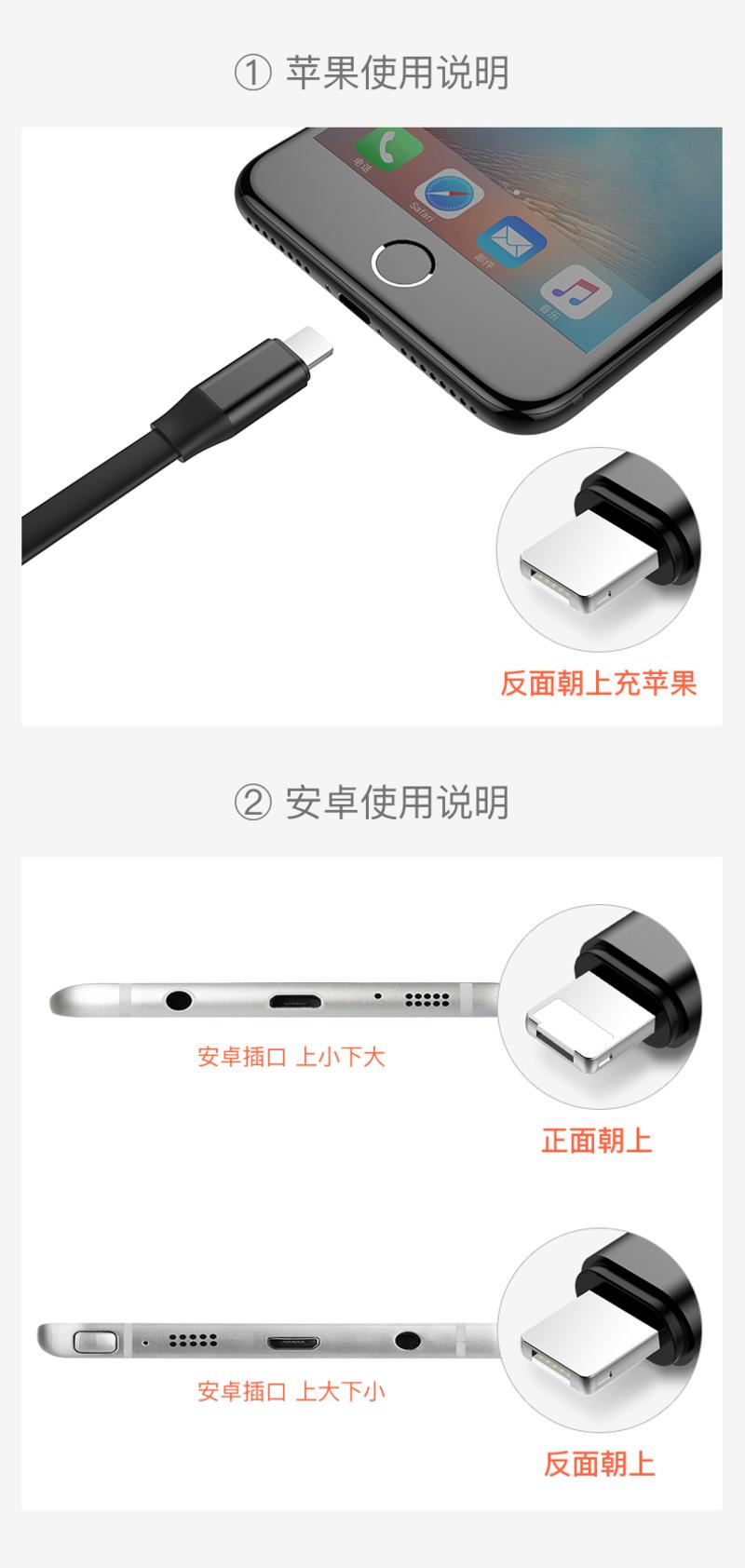 倍思苹果数据线type-c安卓二合一充电线器iphone6便携7短两用通用