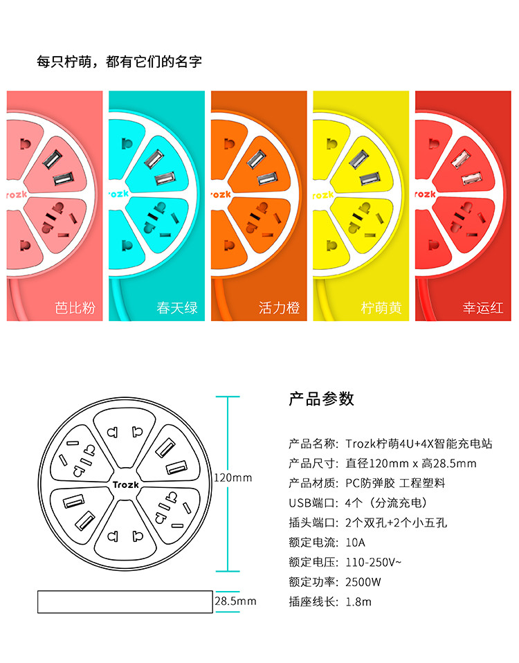  【许昌邮政积分兑换】特洛克多功能智能插座USB插板充电器排插拖线板线长1.8米JLD