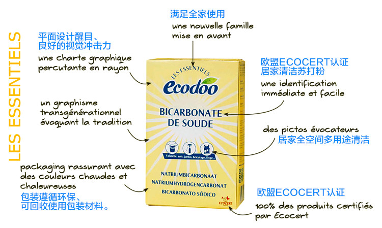 逸乐舒ecodoo法国进口 欧盟有机多用途居家苏打粉500g